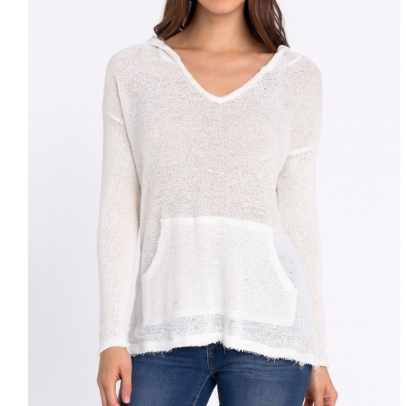 Billabong white loose knit pull over hooded kangaroo pouch SZ XS gauze like - Picture 1 of 13